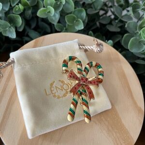 Vintage Lenox Jeweled Candy Cane Brooch Pin Enamel and Rhinestones